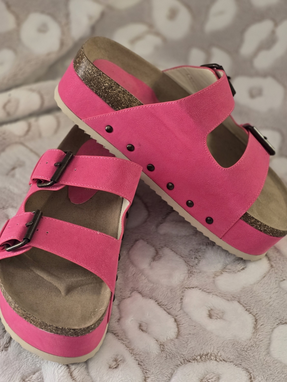 New Altar'd State Pink Double Buckle Cork Slide Sandals Size 8 Platform Chunky - Picture 11 of 13